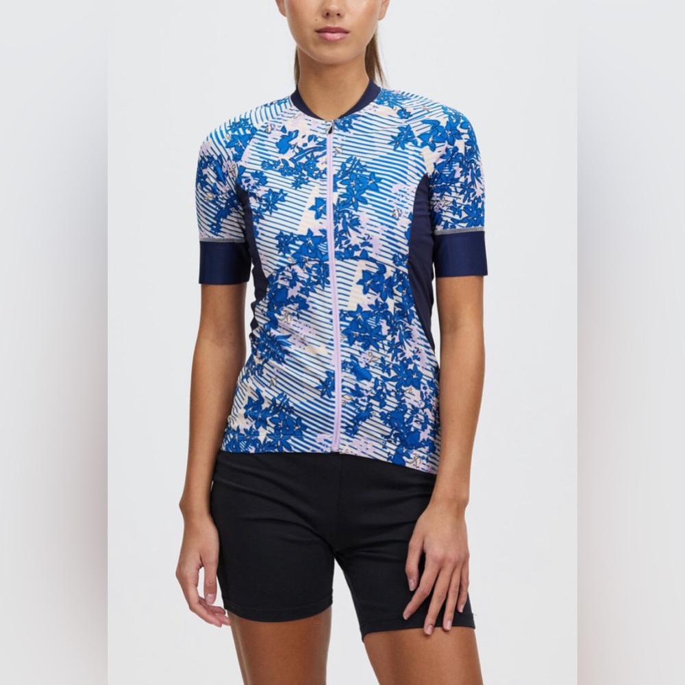 Sweaty Betty Cycling Short Sleeve Jersey Blue Floral Grid Print ~ Sizes: Various - Picture 3 of 14